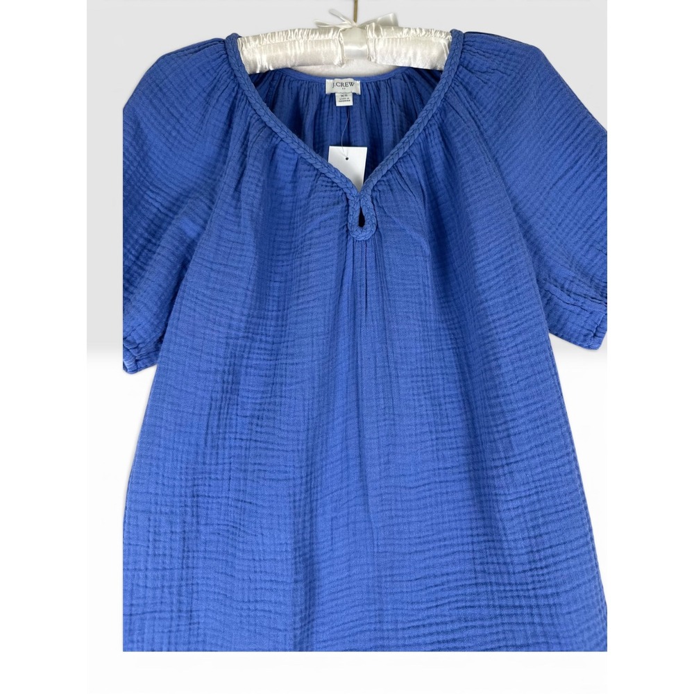 J.Crew Gauze Cotton Peasant Blouse Top XS Blue Boho Coastal Chic Euro Summer - Picture 3 of 9
